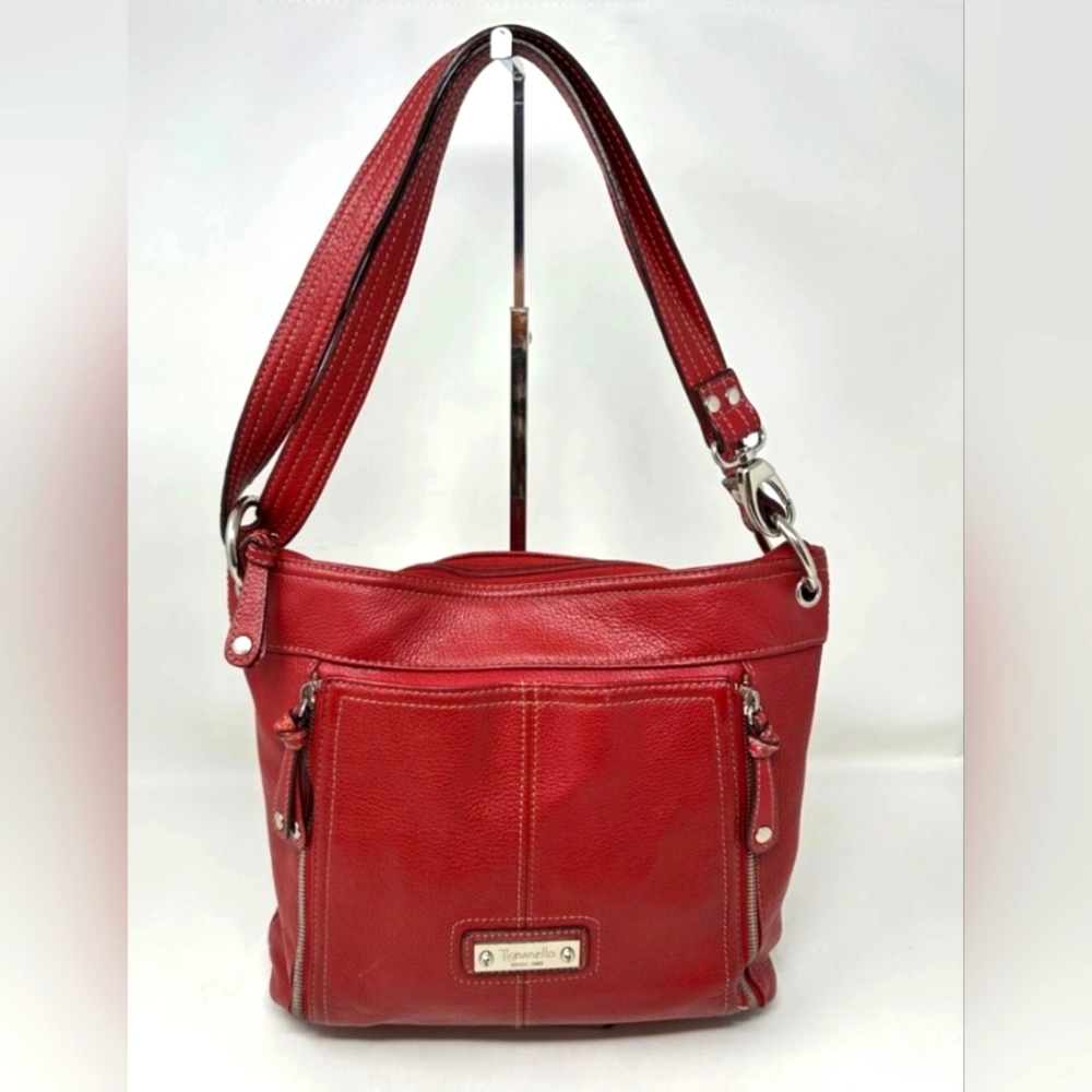 Tignanello Red Genuine Leather Slingbag Zipper Vintage EUC